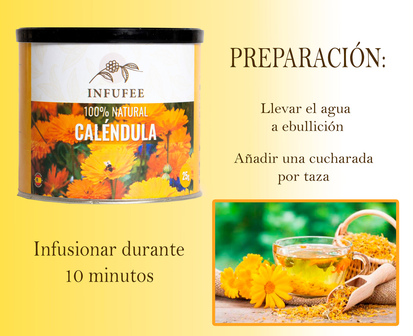 Caléndula (Lata 25g) - Flores de caléndula secas 100% pura y natural - Infusión antiinflamatoria.