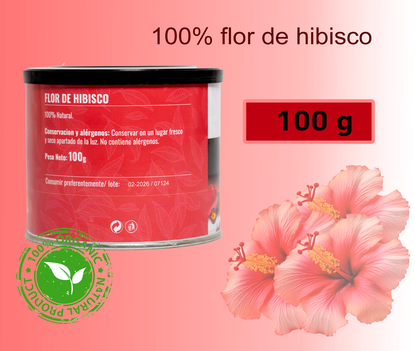 Flor de Hibisco 100 g - Flor de Jamaica - Antioxidante 100% natural
