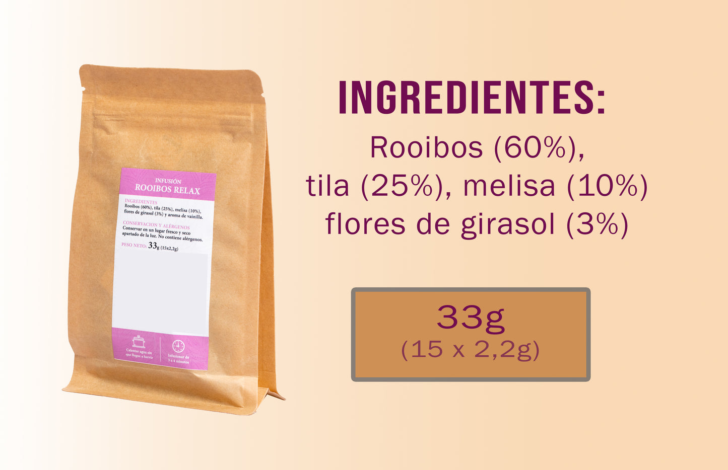Rooibos Relax - Infusión relajante para dormir bien - Infusión antiansiedad - Sin teína - 15 pirámides individuales