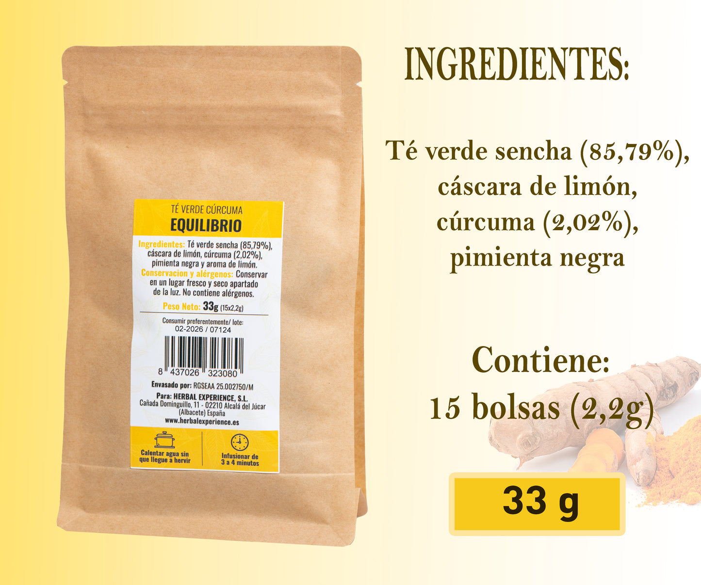 Té verde cúrcuma Equilibrio - Infusión revitalizante y antiinflamatoria - 15 pirámides