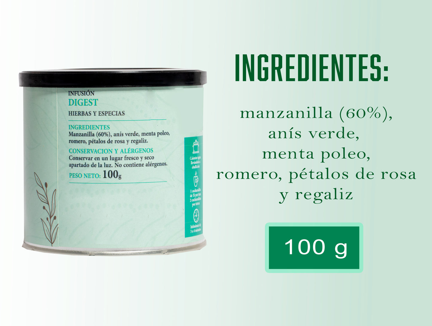Infusión Digestiva - Infusión antioxidante y relajante - Infusión sin teína - Lata 100 gramos