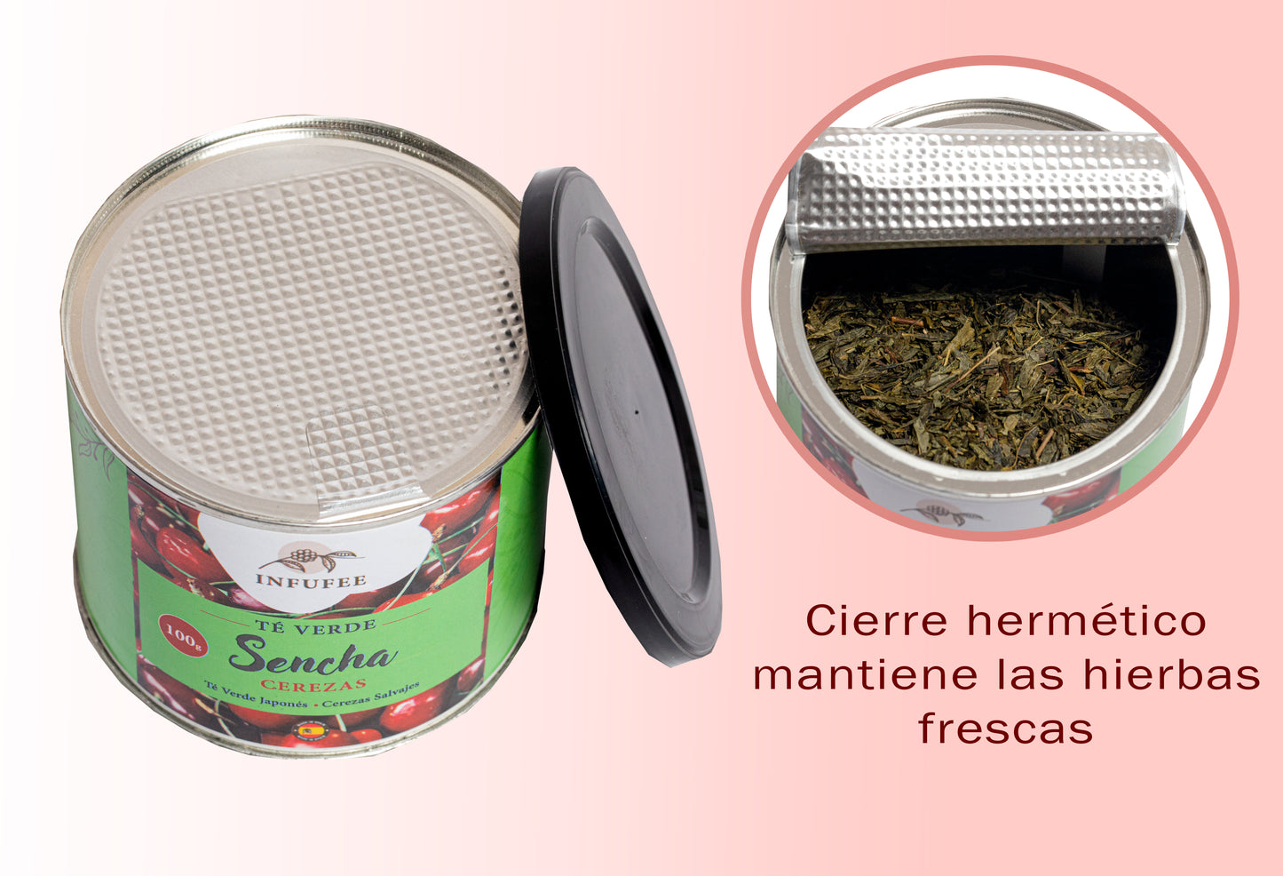 Té verde sencha con cerezas salvajes - Infusión antioxidante - Lata 100 g.