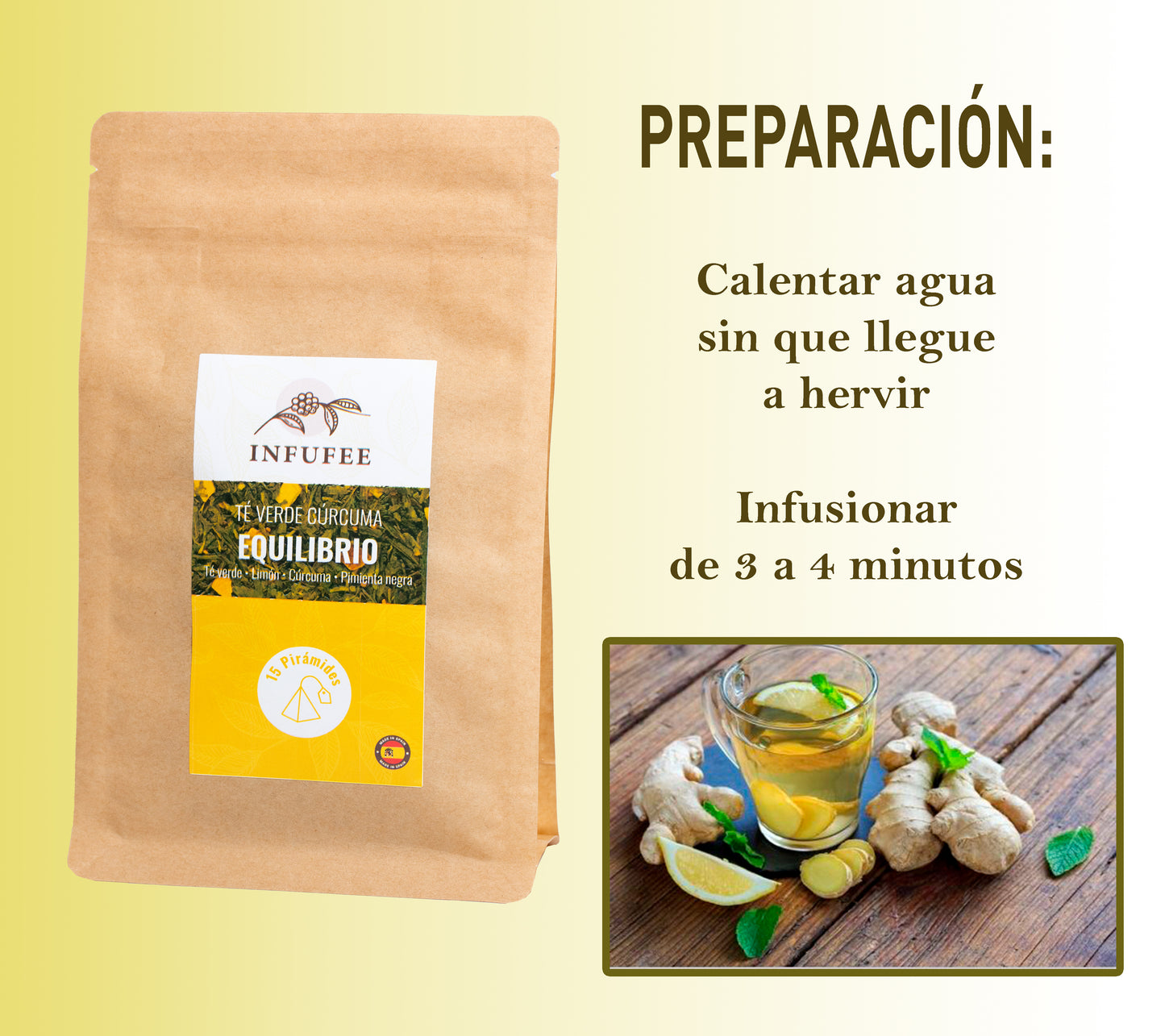 Té verde cúrcuma Equilibrio - Infusión revitalizante y antiinflamatoria - 15 pirámides