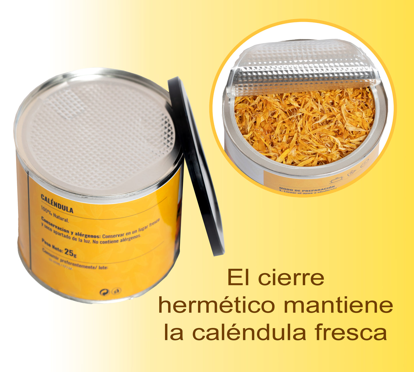 Caléndula (Lata 25g) - Flores de caléndula secas 100% pura y natural - Infusión antiinflamatoria.