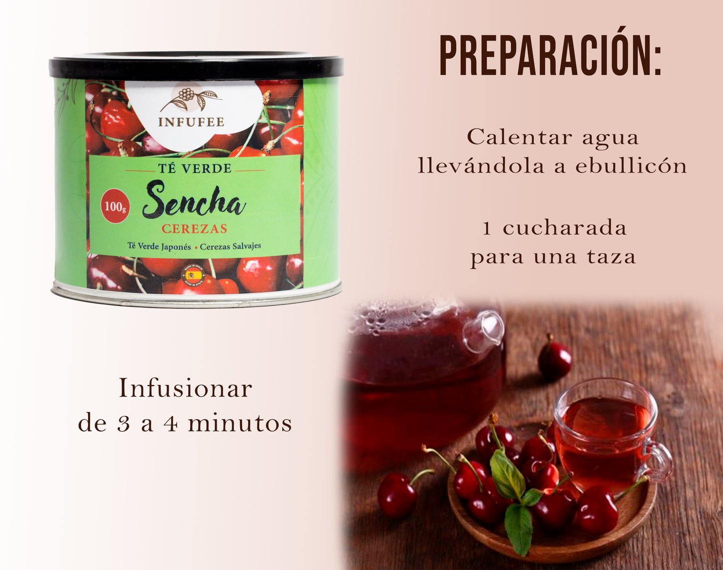 Té verde sencha con cerezas salvajes - Infusión antioxidante - Lata 100 g.
