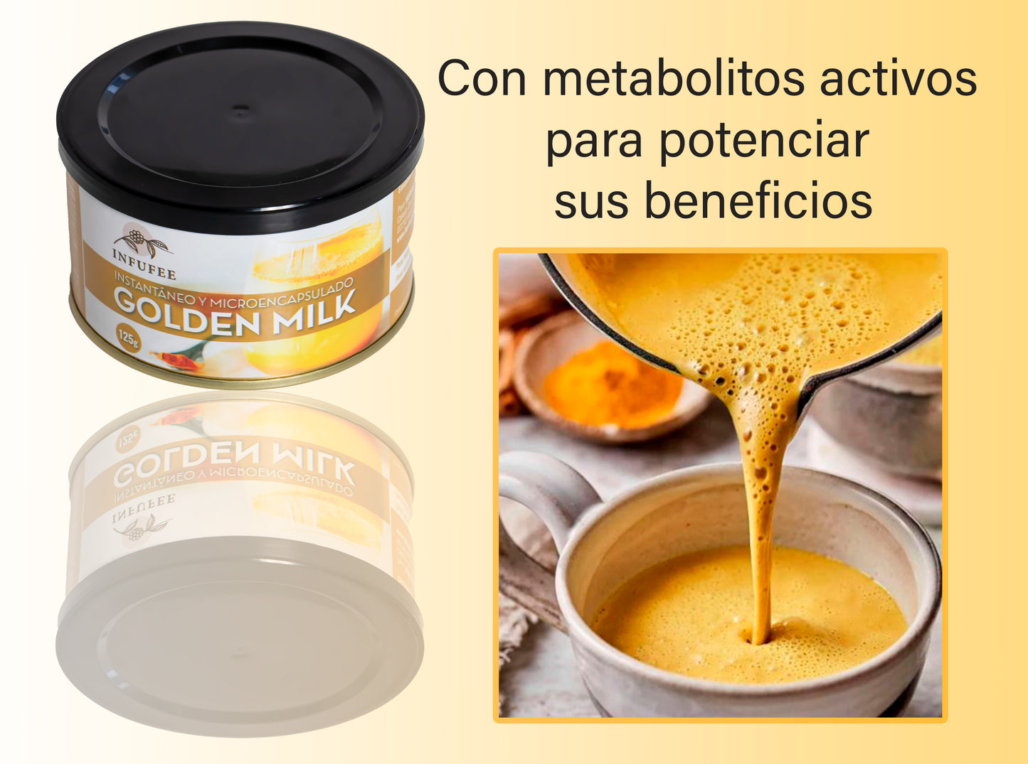 Golden Milk en Polvo Microencapsulado - Fortalece tu sistema inmunológico - Infusión Natural - Sin teína