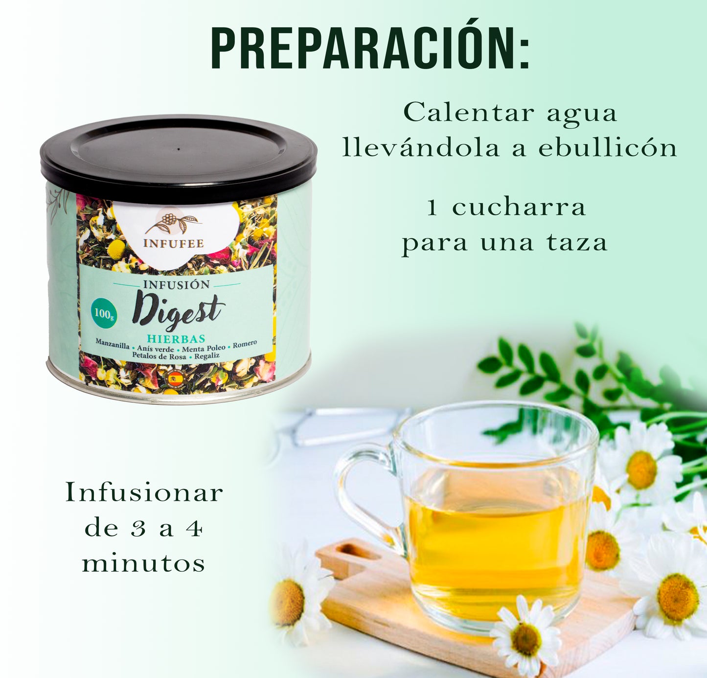 Infusión Digestiva - Infusión antioxidante y relajante - Infusión sin teína - Lata 100 gramos
