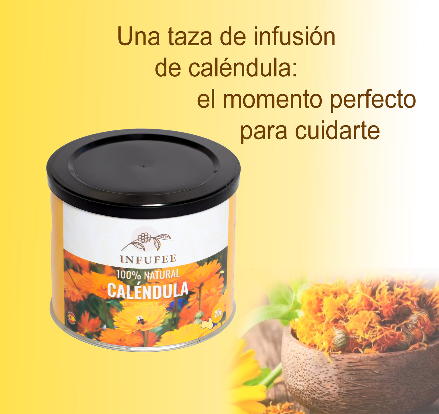 Caléndula (Lata 25g) - Flores de caléndula secas 100% pura y natural - Infusión antiinflamatoria.
