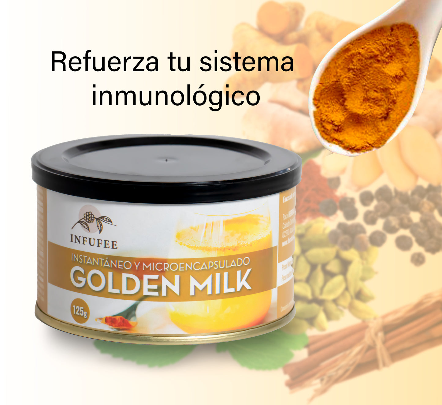 Golden Milk en Polvo Microencapsulado - Fortalece tu sistema inmunológico - Infusión Natural - Sin teína