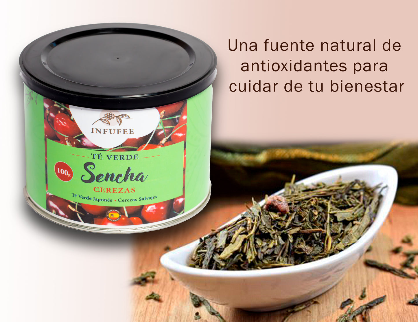 Té verde sencha con cerezas salvajes - Infusión antioxidante - Lata 100 g.