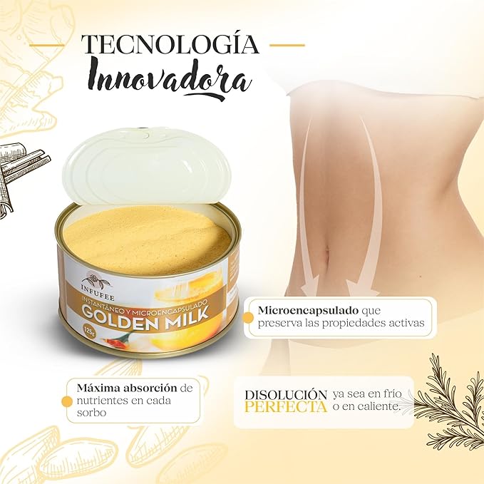 Golden Milk en Polvo Microencapsulado - Fortalece tu sistema inmunológico - Infusión Natural - Sin teína