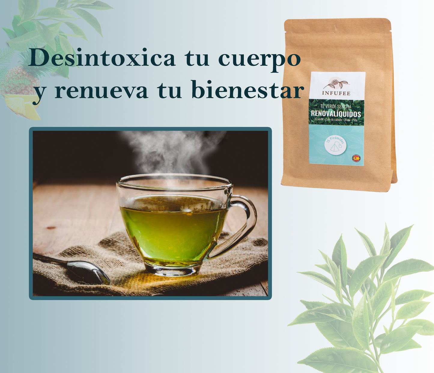 Te japonés desintoxicante - infusión depurativa - Te de hierbas para eliminar líquidos - 15 pirámides.