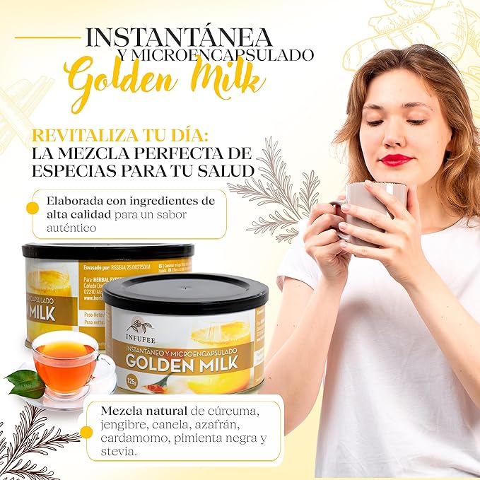Golden Milk en Polvo Microencapsulado - Fortalece tu sistema inmunológico - Infusión Natural - Sin teína