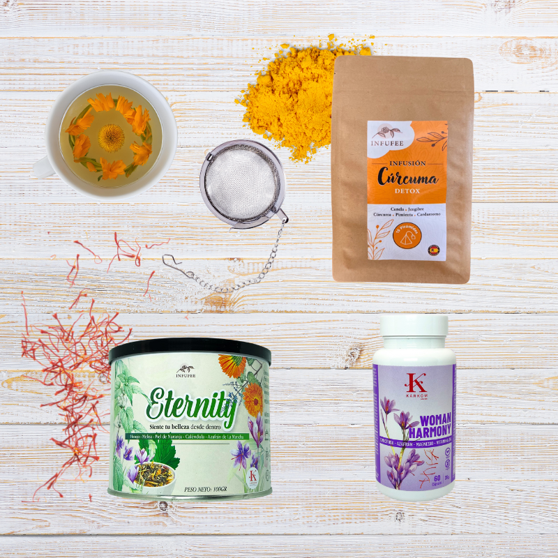 Pack Ritual Mujer: Curcuma Detox, Eternity, capsulas Woman Harmony y bola Infusora.