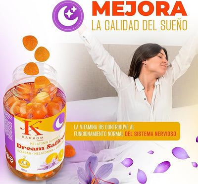 Gominolas con Melatonina y Azafrán - Ayuda a dormir mejor - Fácil de tomar - No crea adicción