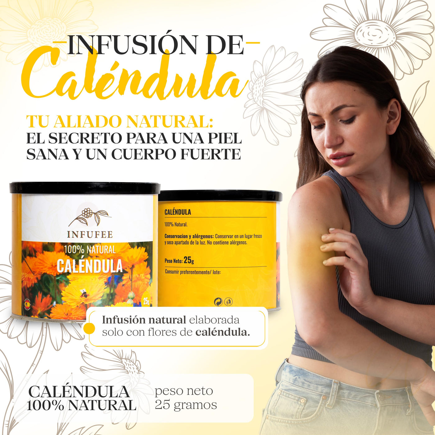 Caléndula (Lata 25g) - Flores de caléndula secas 100% pura y natural - Infusión antiinflamatoria.