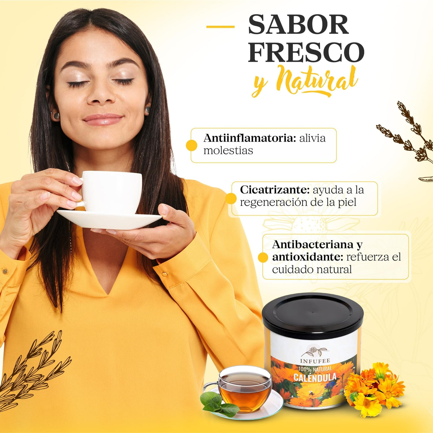 Caléndula (Lata 25g) - Flores de caléndula secas 100% pura y natural - Infusión antiinflamatoria.