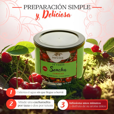 Té verde sencha con cerezas salvajes -  Infusión antioxidante - Lata 100 g.