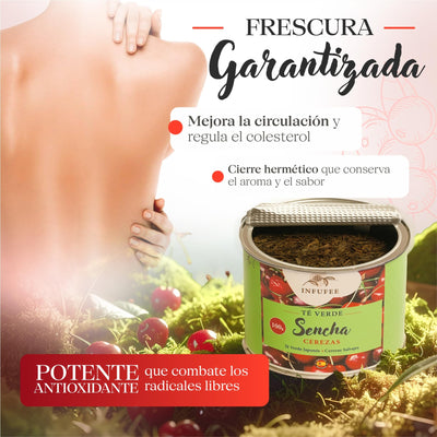 Té verde sencha con cerezas salvajes -  Infusión antioxidante - Lata 100 g.