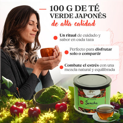 Té verde sencha con cerezas salvajes -  Infusión antioxidante - Lata 100 g.