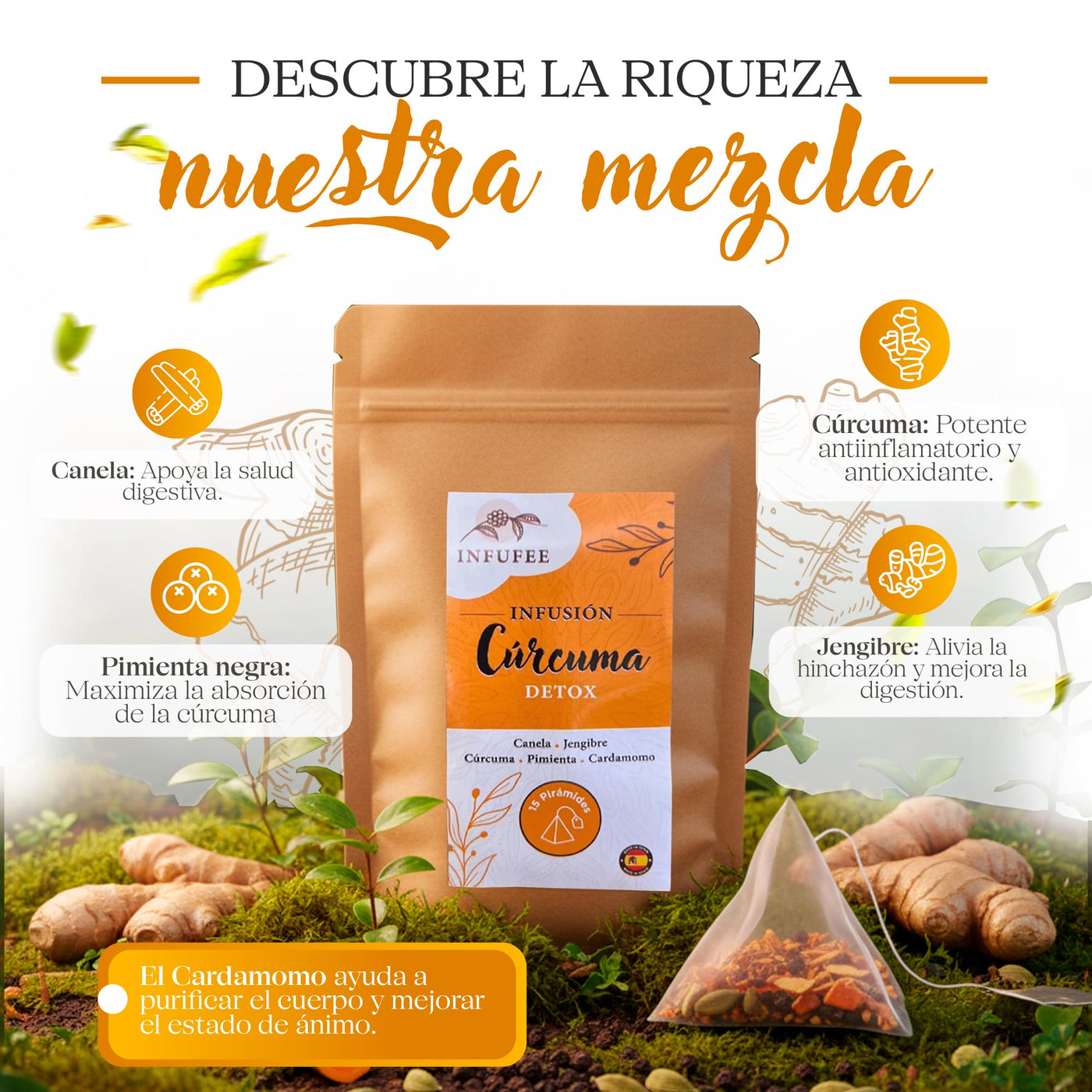 Infusión Detox Cúrcuma - Infusión depurativa - Infusión dietética - Sin teína.
