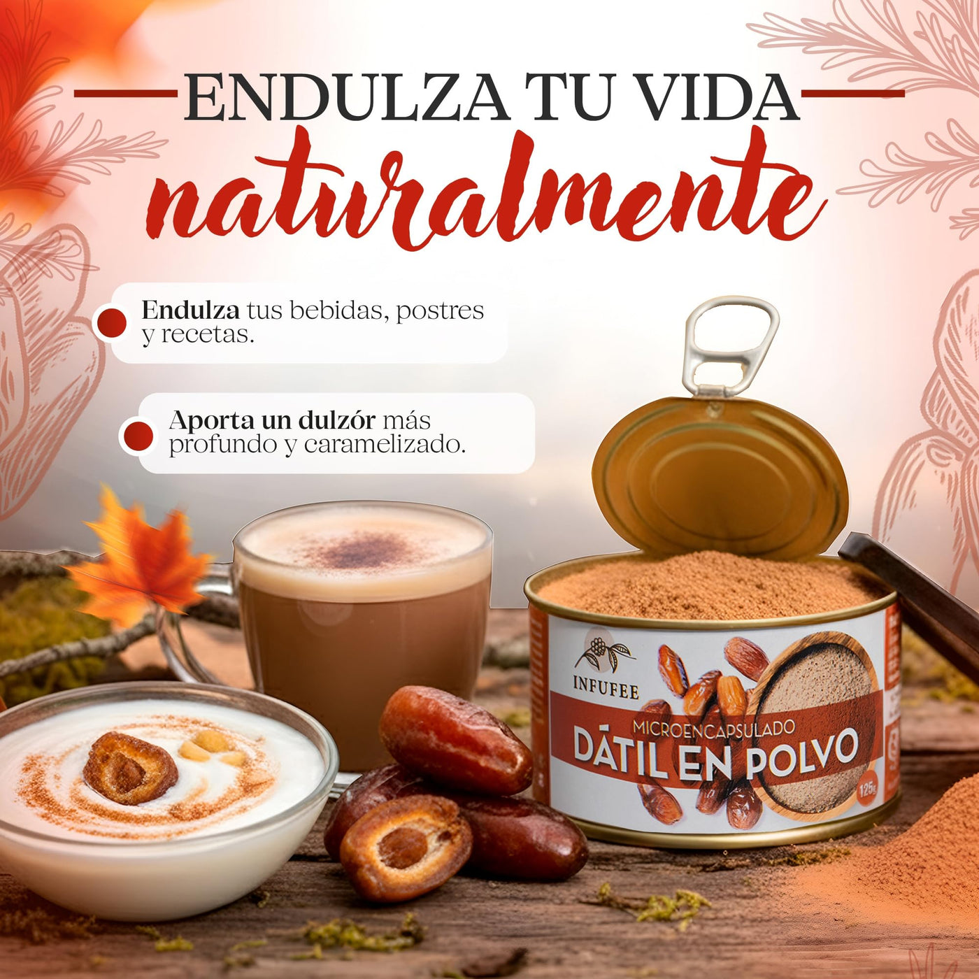 Dátil en Polvo Microencapsulado - Fuente natural de Fibra y Hierro - Ideal para Dietas Saludables