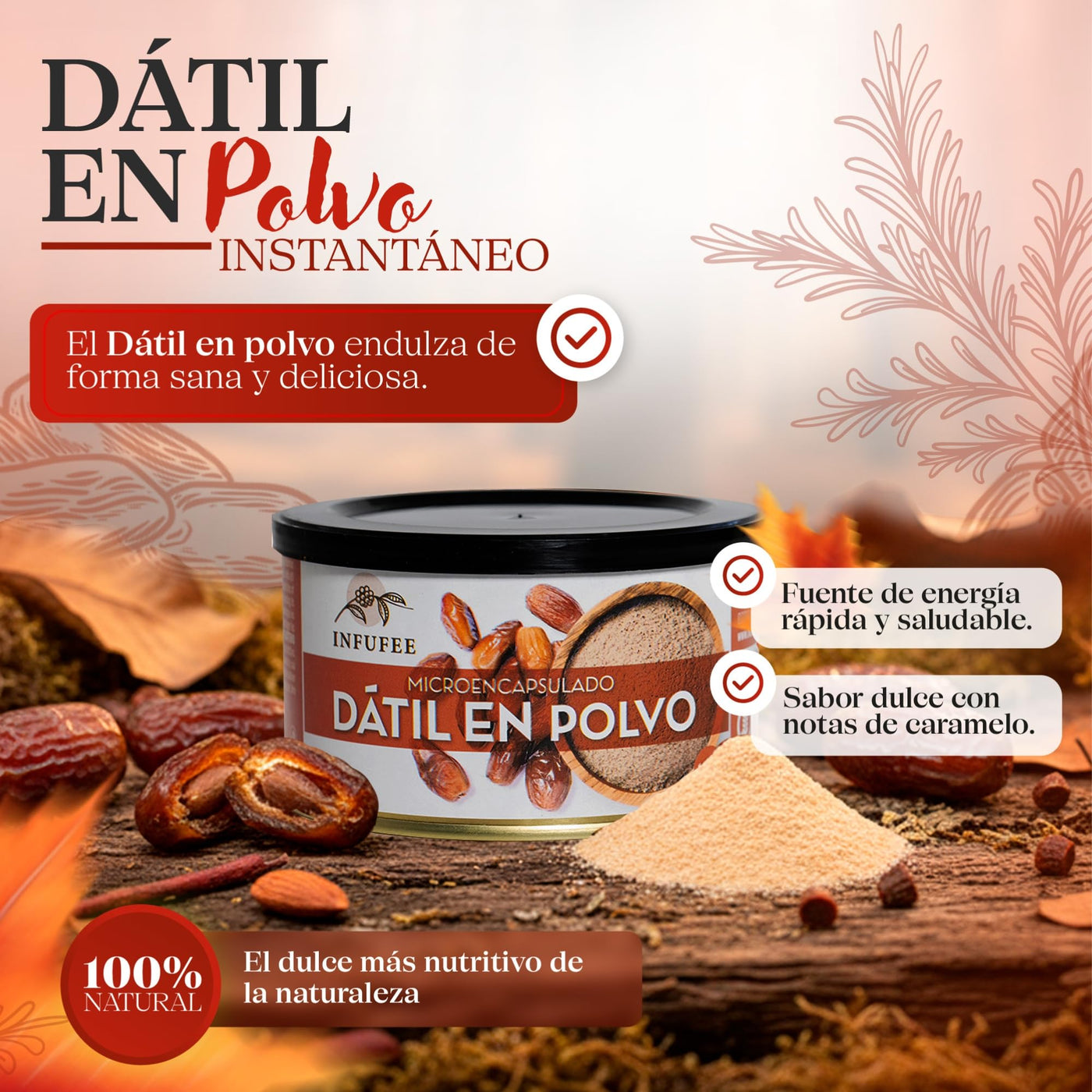 Dátil en Polvo Microencapsulado - Fuente natural de Fibra y Hierro - Ideal para Dietas Saludables