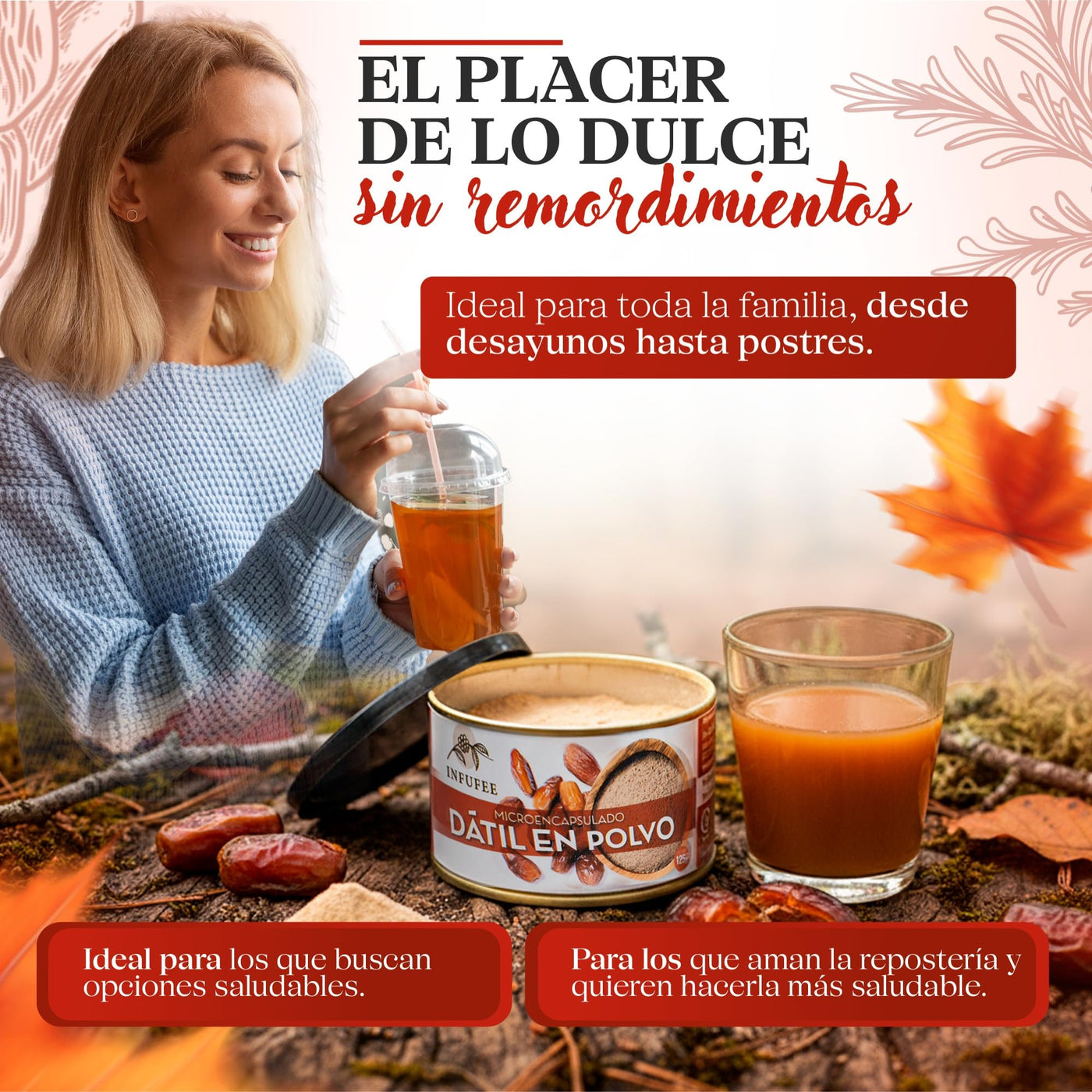 Dátil en Polvo Microencapsulado - Fuente natural de Fibra y Hierro - Ideal para Dietas Saludables