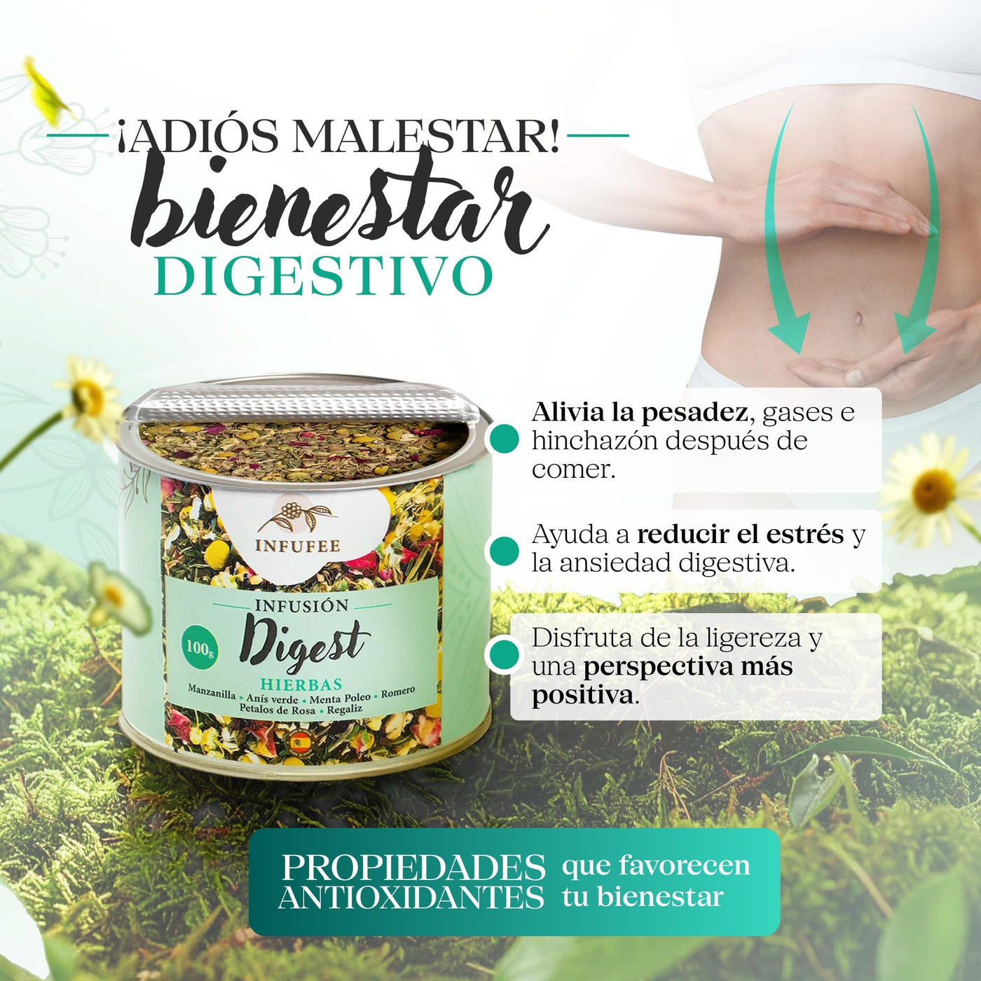 Infusión Digestiva - Infusión antioxidante y relajante - Infusión sin teína - Lata 100 gramos