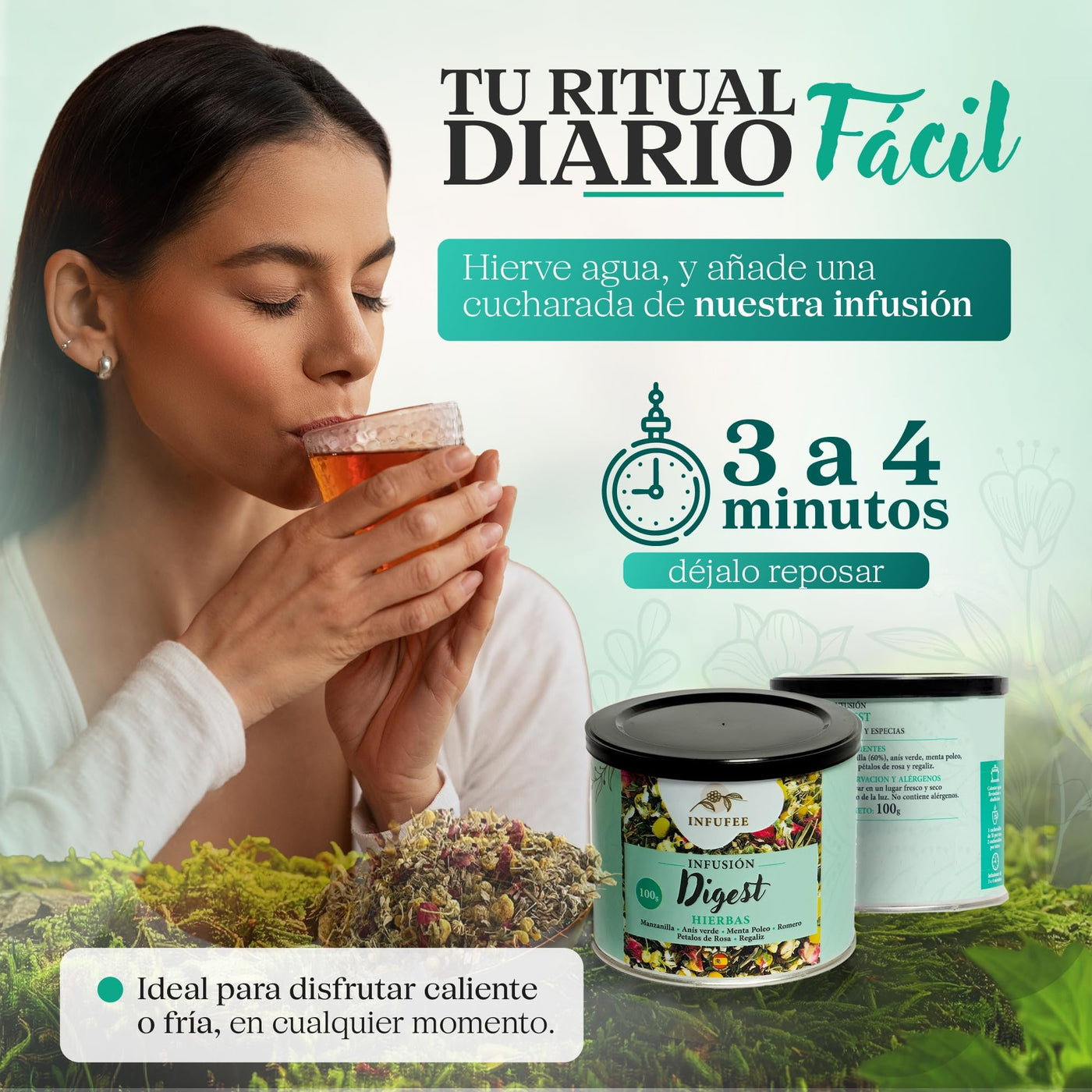 Infusión Digestiva - Infusión antioxidante y relajante - Infusión sin teína - Lata 100 gramos