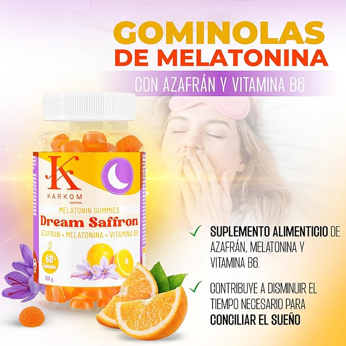 Gominolas con Melatonina y Azafrán - Ayuda a dormir mejor - Fácil de tomar - No crea adicción