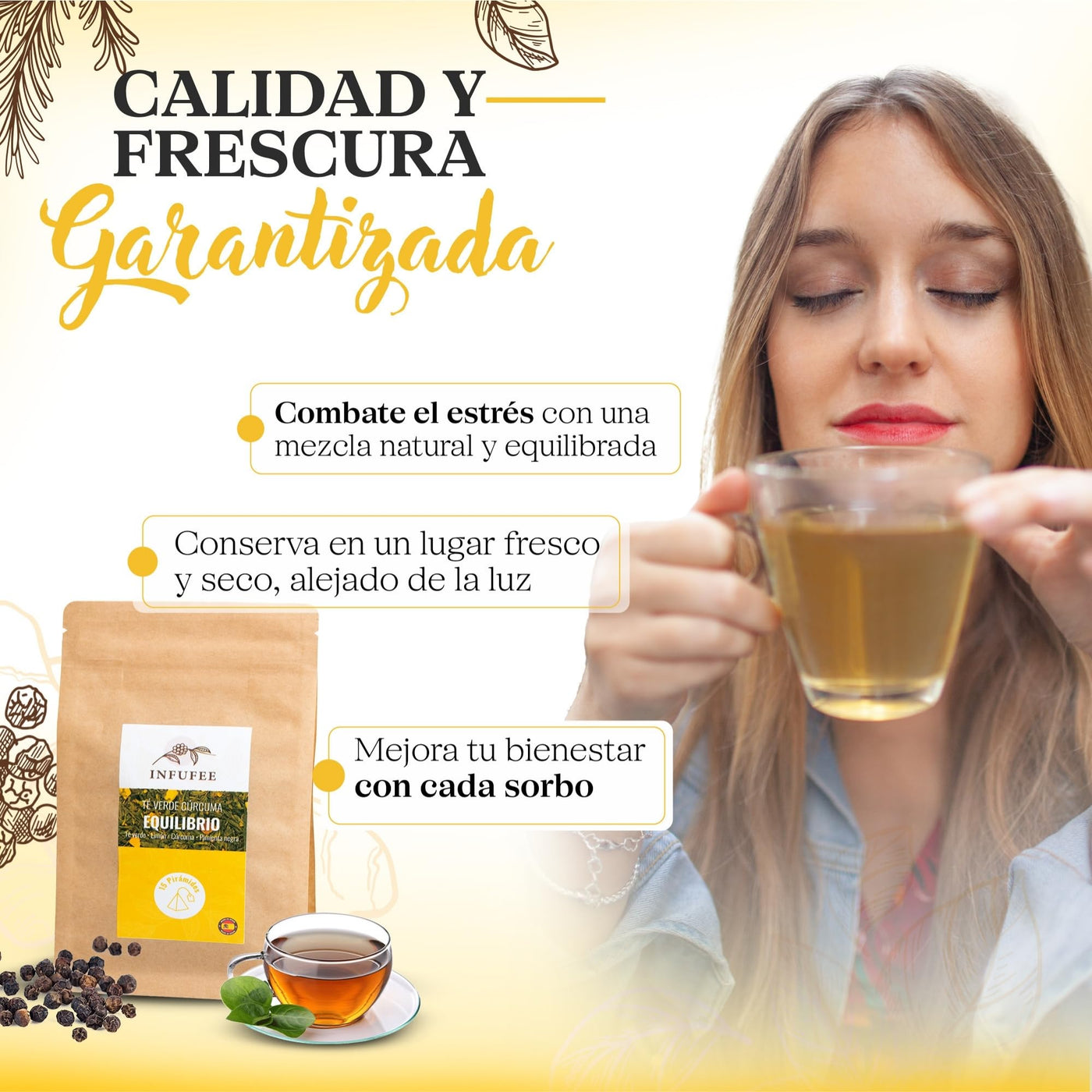 Té verde cúrcuma Equilibrio - Infusión revitalizante y antiinflamatoria - 15 pirámides