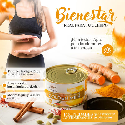 Golden Milk en Polvo Microencapsulado - Fortalece tu sistema inmunológico - Infusión Natural - Sin teína