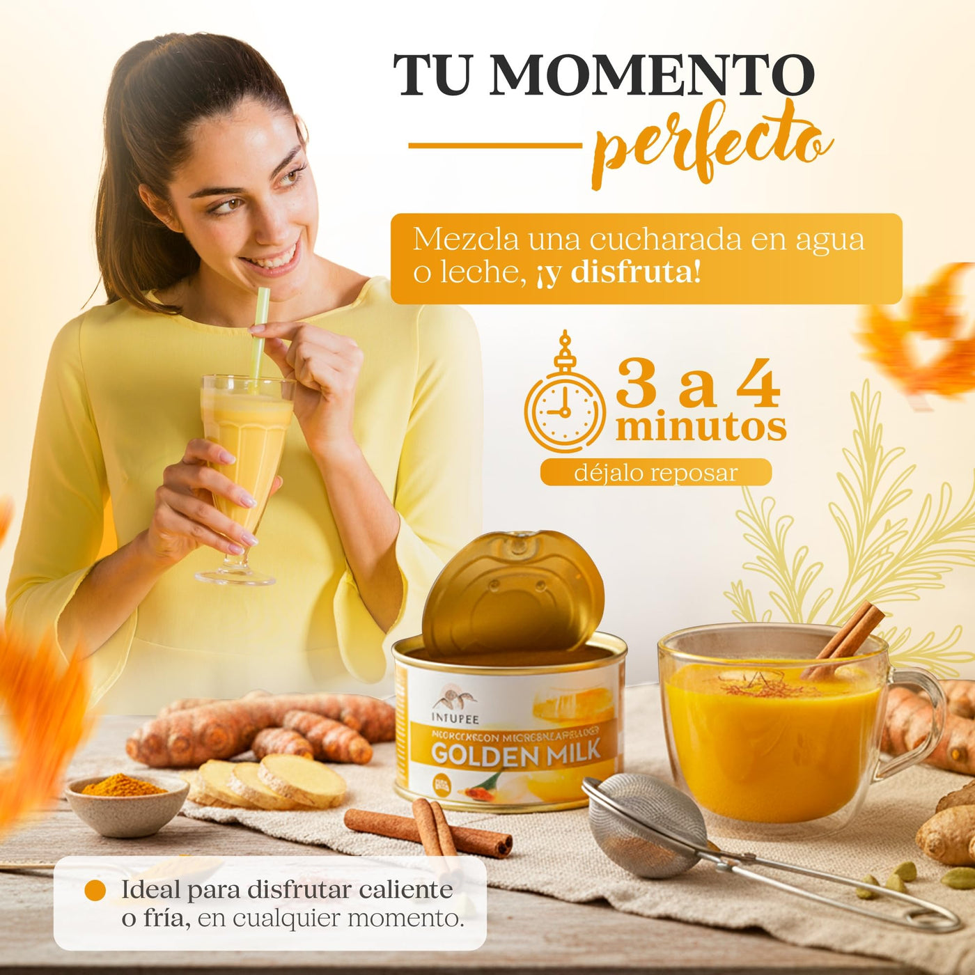 Golden Milk en Polvo Microencapsulado - Fortalece tu sistema inmunológico - Infusión Natural - Sin teína