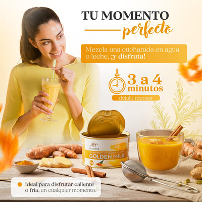 Golden Milk en Polvo Microencapsulado - Fortalece tu sistema inmunológico - Infusión Natural - Sin teína