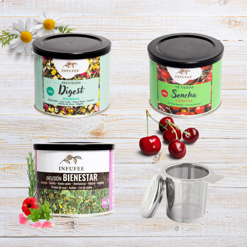 Pack Ritual Armonia: Contiene infusion Digest, Bienestar, té verde sencha con cerezas y filtro para té